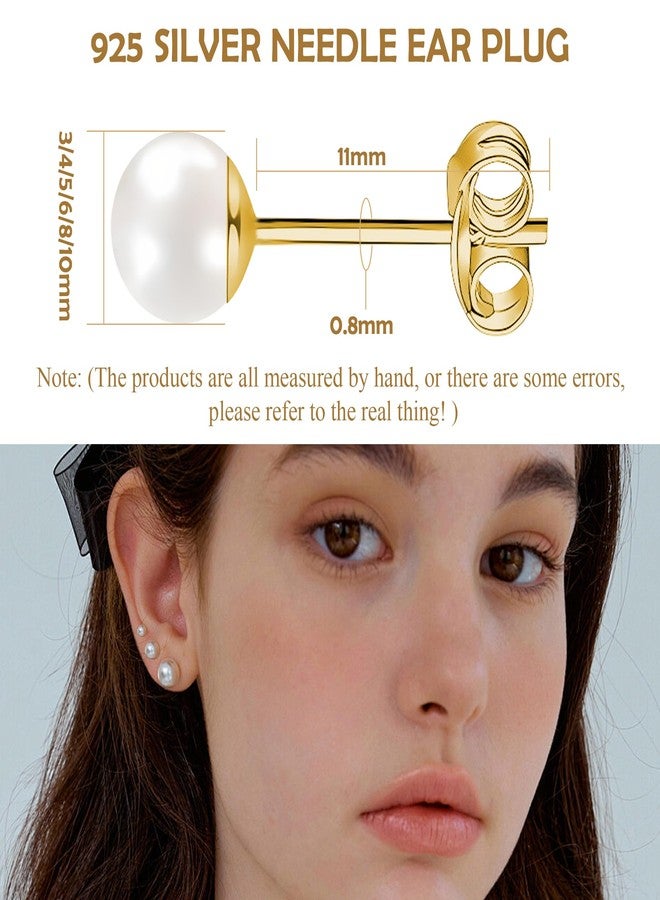 BLISI 6pairs 14K Gold Plated Pearl Earrings Stud with 925 Stering Silver Post Small Midium and Big Pearl Stud Earrings Set for Women Sensitive Ears(3mm4mm5mm6mm8mm10mm) (Gold) - Image 4